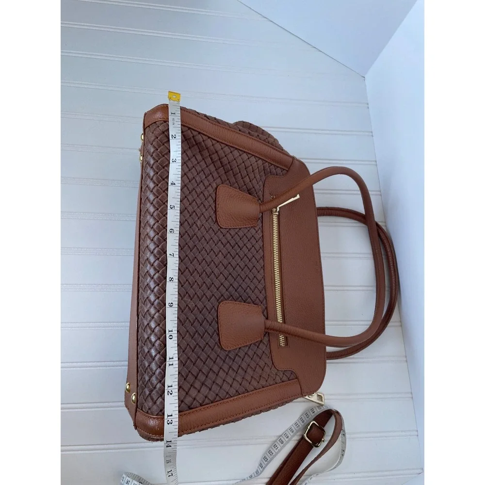 Ilenia Genuine Italian Woven Leather Brown Shoulder Bag Handmade Zip Compartment